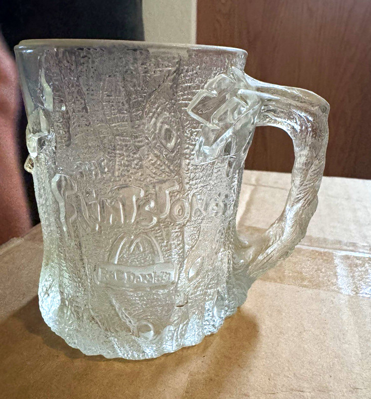 McDonald's Clear Glass Embossed Logo Mug- Flintstones