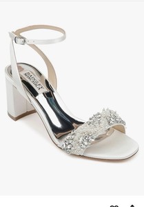 Badgley Mischka Clara White Satin Ankle Strap Block Heel Sandal, Size 9, MP5242