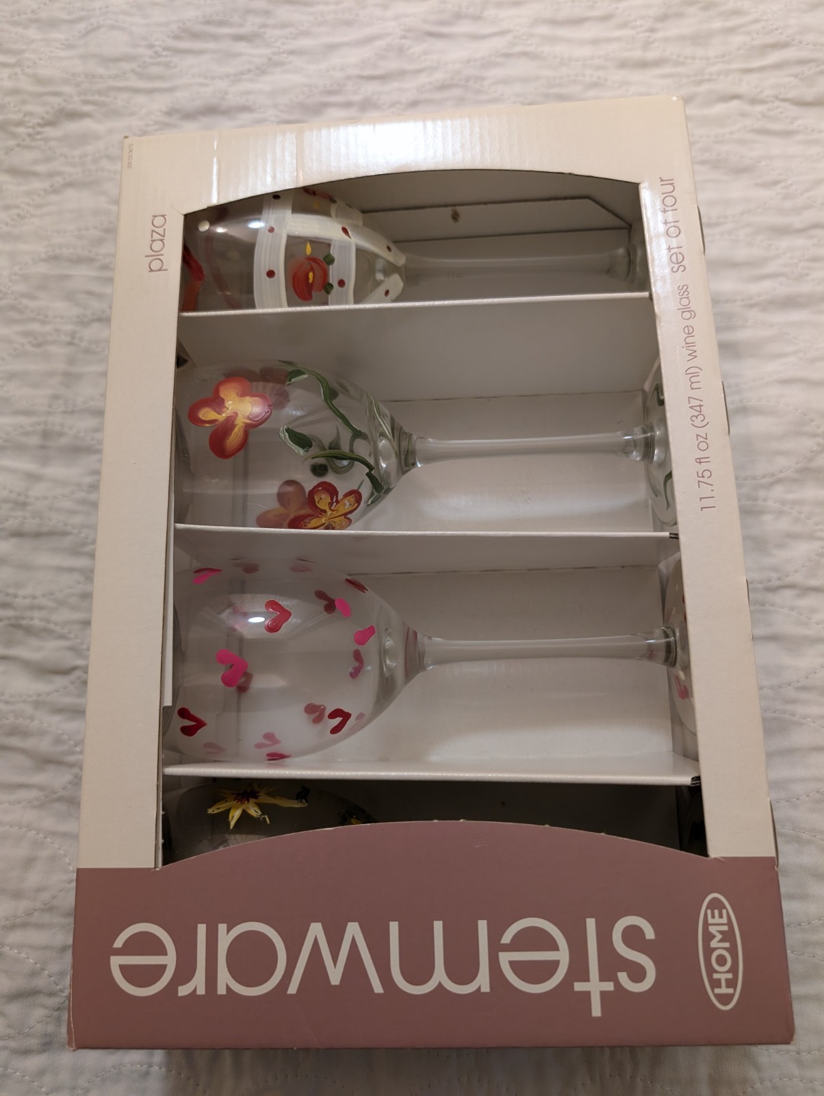 Stemware Set Of 4 Hand painted Wine Glasses