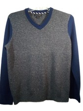 Banana Republic Sweater Men M Gray Blue Merino Wool Silk V-Neck Long Sleeve