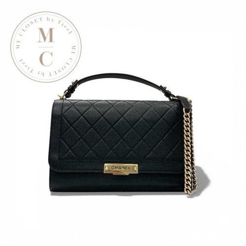 CHANEL Bag Shoulder Bag Leather Black Gold Logo Matelass Click Label Single Flap
