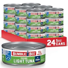 Bumble Bee Chunk Light Tuna In Water, 5 oz Cans (Pack of 24) - Wild Caught Sk...