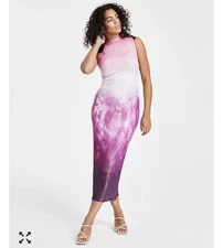 Bar III Ombre Foil Mock Neck MIDI Dress Women's Size M (Originally from Macy's)