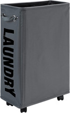 DOKEHOM 25-Inches Slim Laundry Basket on Wheels, Collapsible Rolling Laundry Ham