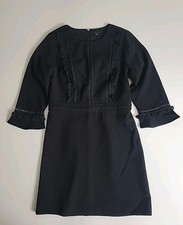 Ann Taylor Lacy Ruffle Doubleweave Dress Black Sz 10 Ruffle Embroidered Stunning