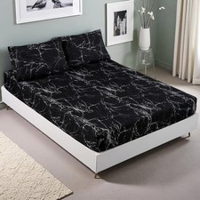 MAG Black Marble, Super Soft Microfiber Bed Sheet 3PC, Marble Bedding Sheet S...