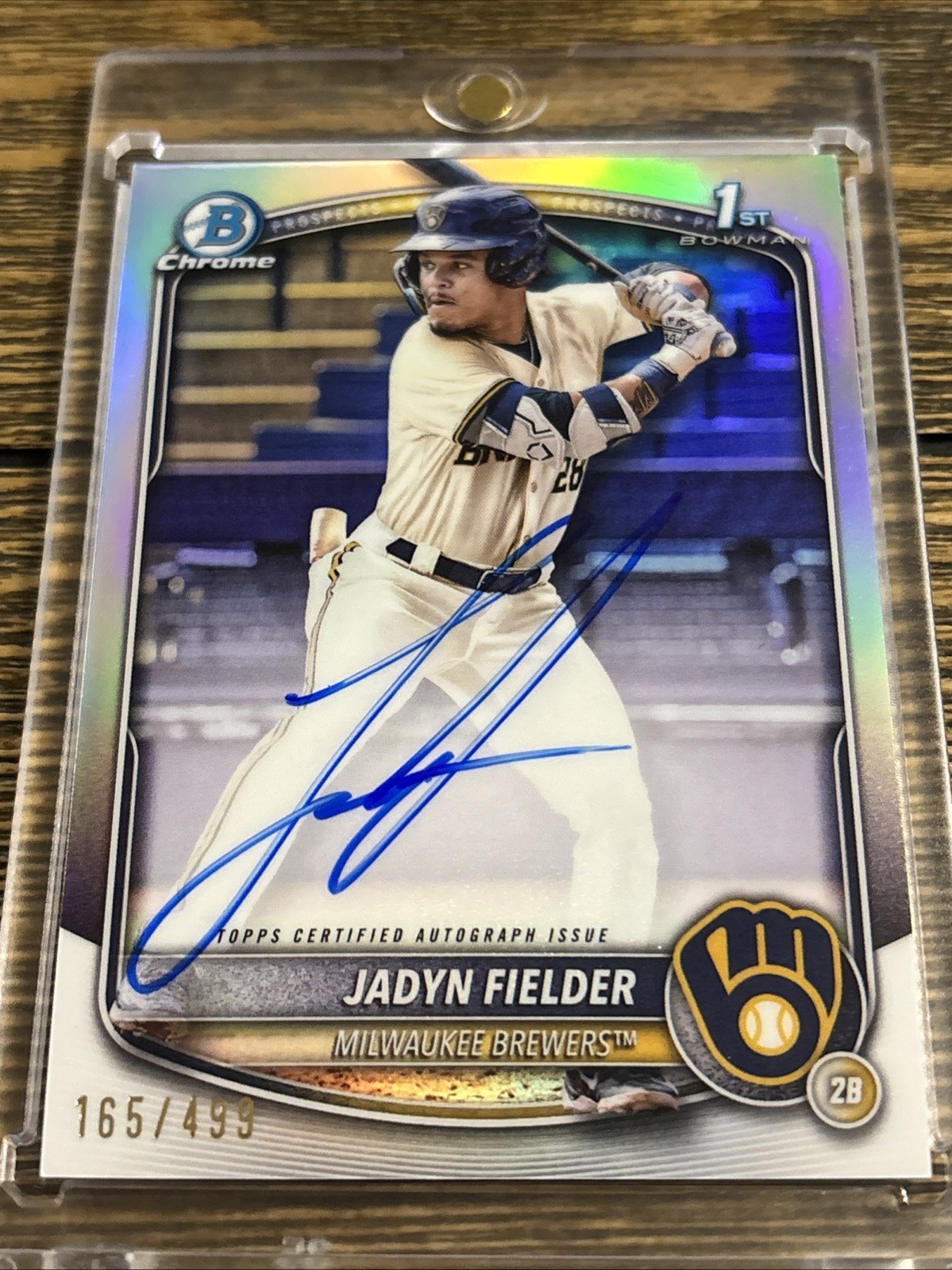 2025 Bowman Jadyn Fielder Chrome Refractor #/499 Auto 1st Bowman Brewers