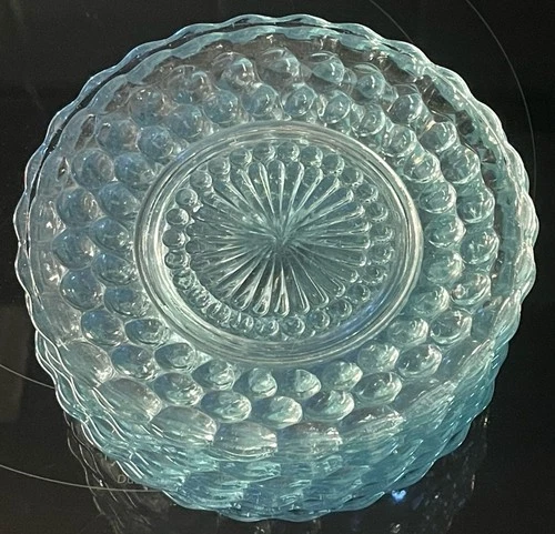 Set of 10 VTG Anchor Hocking Sapphire Blue Bubble Glass Dessert Plates 6.5” MINT