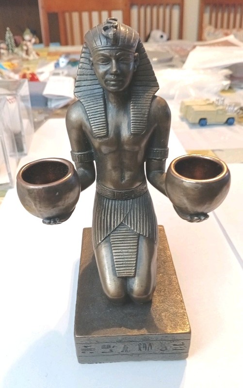 Egyptian Figurine Kneeling Pharaoh Candlestick Holders 7" Tall Only One!