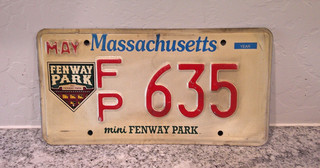 Rare MASSACHUSETTS Mini Fenway Park Specialty License Plate FP 635 Fenway Logo