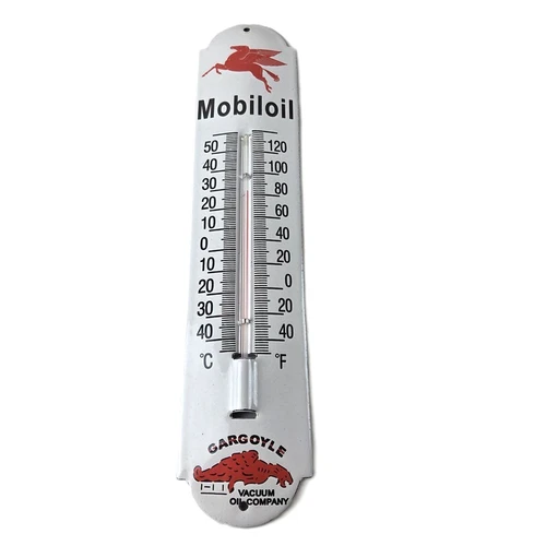Vintage Mobil Gas Sign - Service Station Pump Ad Sign on Porcelain Thermometer