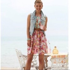 Matilda Jane Leah Floral Dress Pink Sleeveless Fit Flare Size S