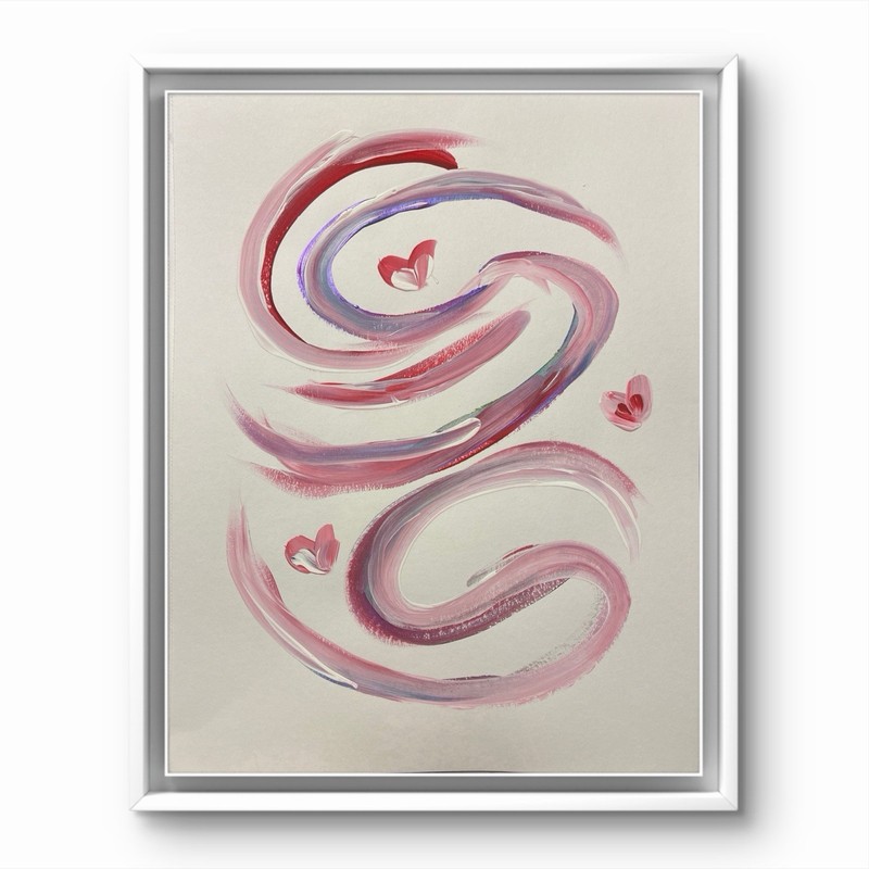 BLESSED#1529  Hearts Flying 14x11 Original Paper Art Modern Abstract