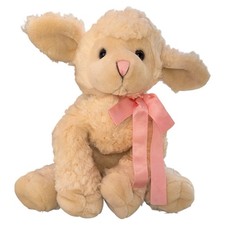 Kellytoy Cream Lamb Plush Large 17 Inches Pink Satin Bow Curly Chunky Stuffed