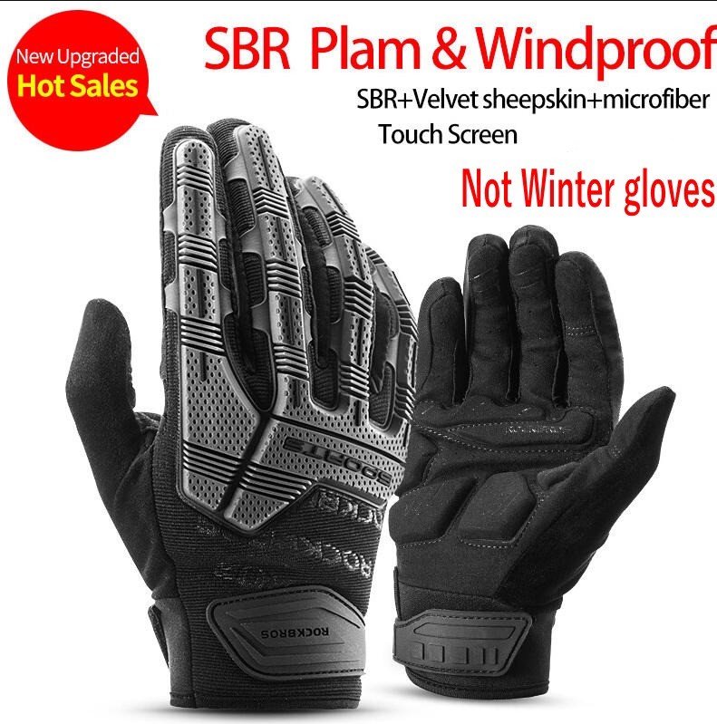 ROCKBROS Mountain Bike Gloves with Gel Pad Touch Screen Knuckle Protection Black