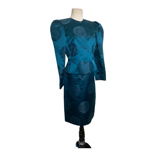 Tuta giacca gonna verde acqua sartoriale ispirazione asiatica vintage anni 80 taglia small - Foto 8 di 12