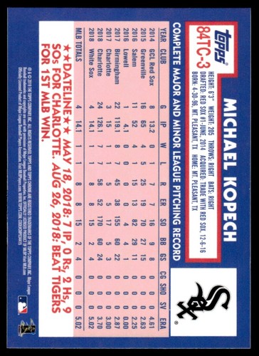 2019 Topps Chrome 1984 Michael Kopech Rookie Chicago White Sox #84TC-3 - Picture 2 of 2