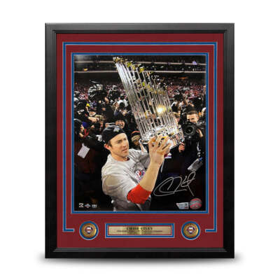 Chase Utley World Series Trophy Phillies Autographed 16x20 Framed