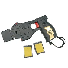 Black and Silver Rechargeable Defense Stun Gun with LED Light and Safety Pin