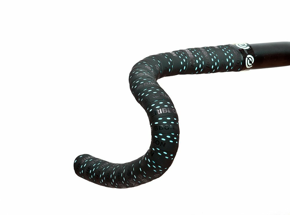 Bike Ribbon, nastro per manubrio, a doppio strato, forato, Nero (Black/Celeste),