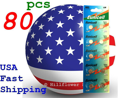 80 pcs AG3 LR41 TopUS SR736 G3 392A 384 New Card 1.5V 0% Hg Alkaline Battery