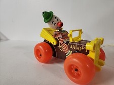 Fisher-Price Jalopy Circus Clown Wood  Plastic Pull Toy 724 Vintage