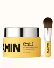 Gleamin 2.5oz Vitamin C Clay Treatment Mask Dark Spot Fade W/Brush NIB Free Ship
