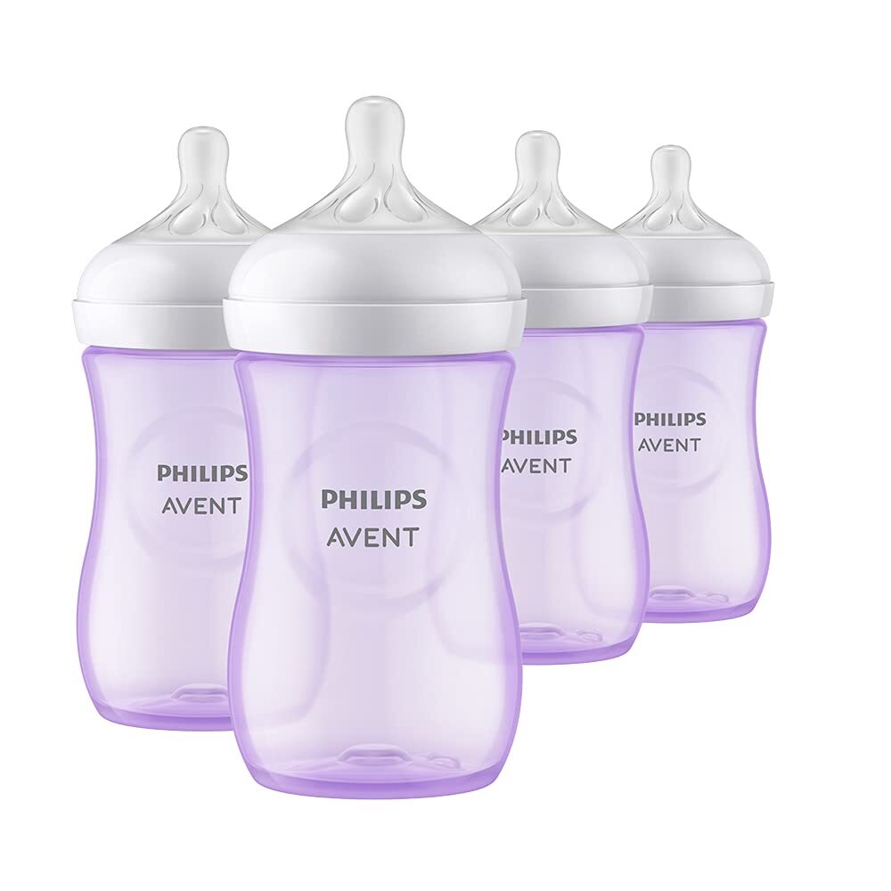 Philips Avent Natural Baby Bottle with Natural Response Nipple, Purple, 9oz 4pk,