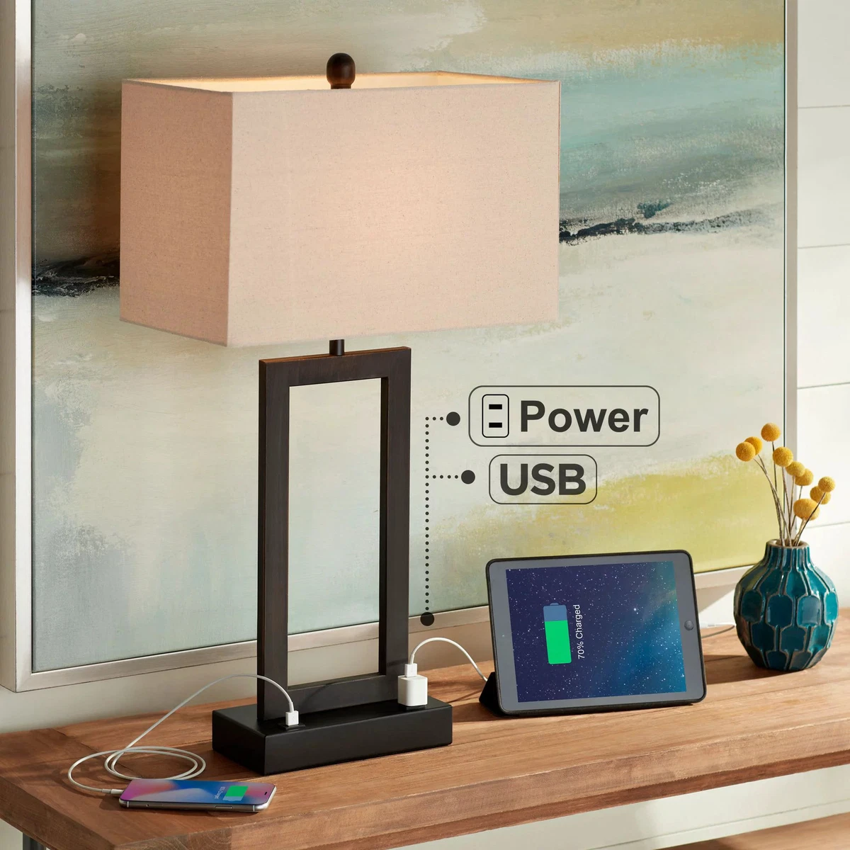 Table lamps with usb and best sale outlet