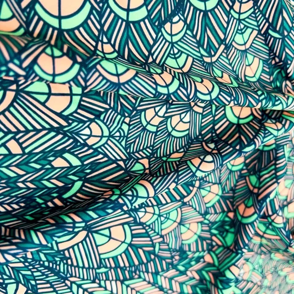 Roupa de banho tecido vila estampa de penas étnicas 4 vias maiô elástico por jarda - Imagem 2 de 4