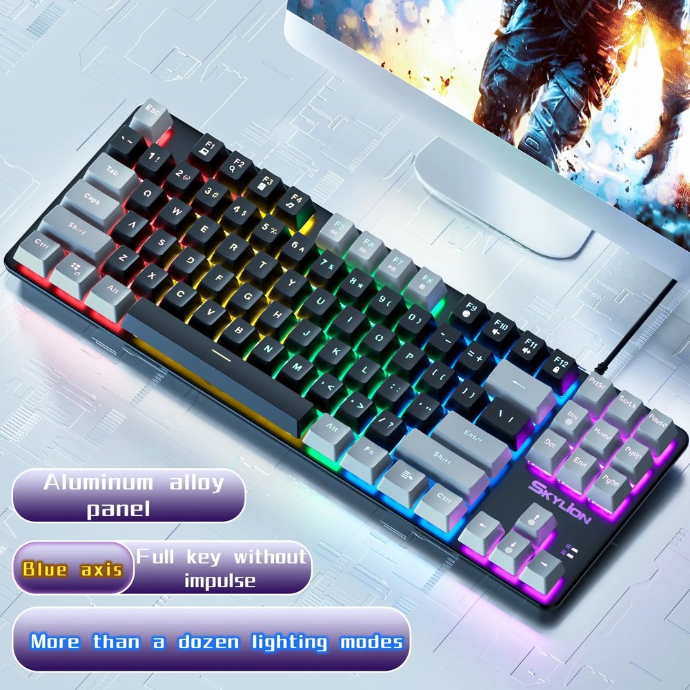 Wired Mechanical Keyboard with Lighting for Gaming Office Windows iOS Systems