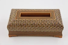 Vintage Persian Inlaid Khatam Marquetry Wood Tissue Box Holder