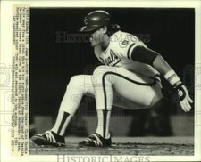 1981 Press Photo Clint Hurdle goes down during the Royals-Mariners baseball game