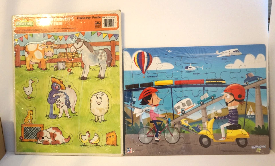 Lot of 2 Picture Puzzles Sesame Street Animals 1988 and Vehicles 2016 - Image 3 of 4