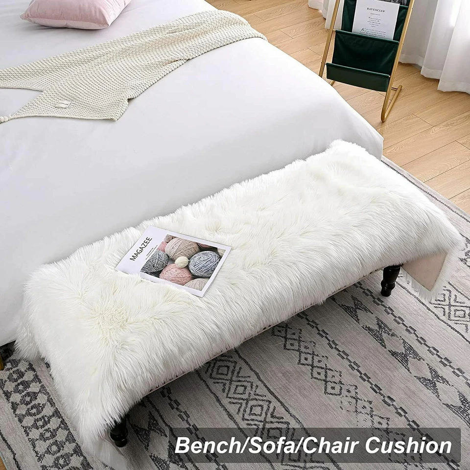 Living Room Large Area rug Faux Fur Sheepskin Bedroom 8X10 ft  rugs in White - Image 4 of 4