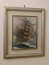 Veliero LONGANESI olio su tela cm 30x40 incorniciato sottovetro
