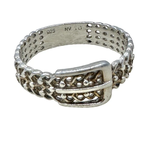 Vintage Sterling Silver 925 Buckle Design Ring Size 10 Unique Chain Style NV40