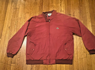 Lacoste 80s 90s IZOD ハリントンジャケットワインレッド Izod Lacoste Alligator Logo Linen Jacket Prep Preppy Men's Coat