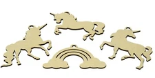 Unfinished Wooden Ornaments - Unicorns & Rainbow Shapes - 24-Pack Assorted - DIY