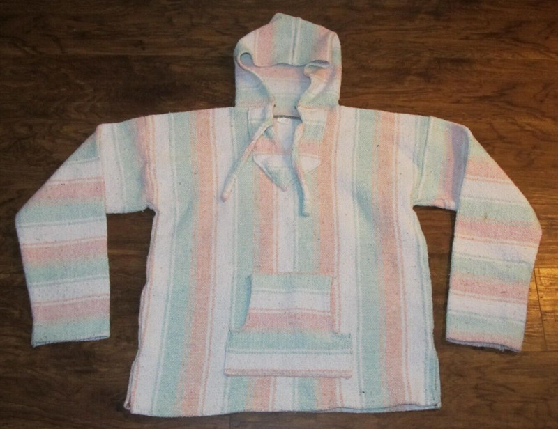 Size Medium Large Drug Rug Baja Hoodie Mexican Poncho Light Colors Artesanias