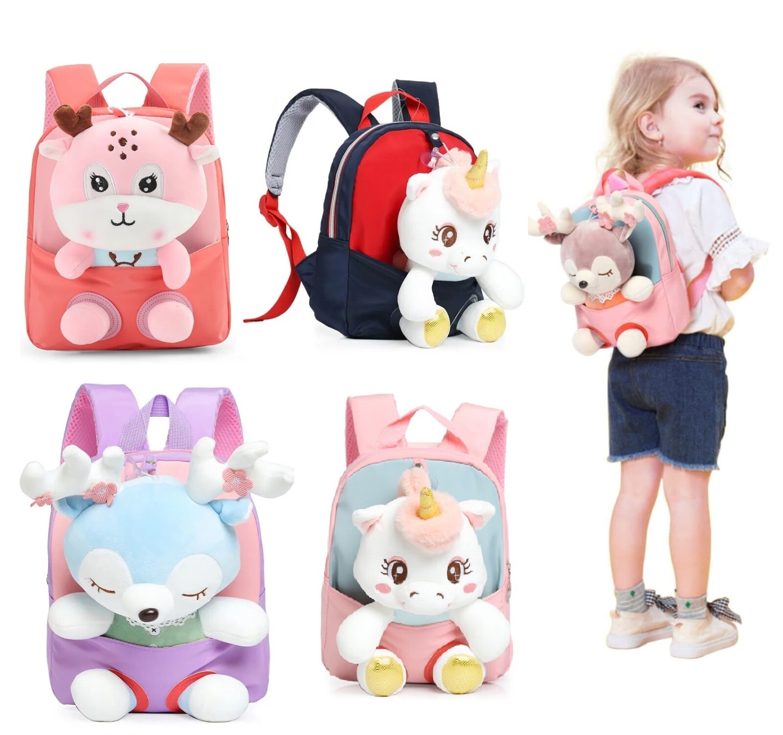 Boys Girls School Backpack Fluffy Unicorn Plush Baby Nursery School Bag