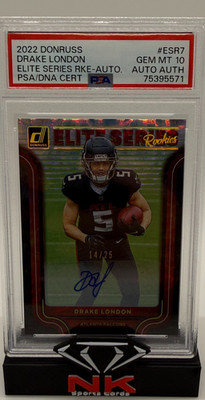 2022 Panini Donruss Optic Elite Series Rookies Drake London #/25 RC Auto PSA 10