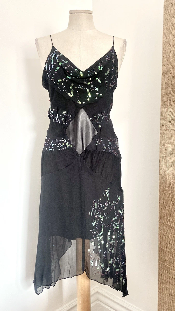 Robe Cocktail Diane Von Furstenberg (DVF) Asymétrique à Paillettes Bleu Marine - Tailles 4 6 8 - Neuf Avec étiquettes