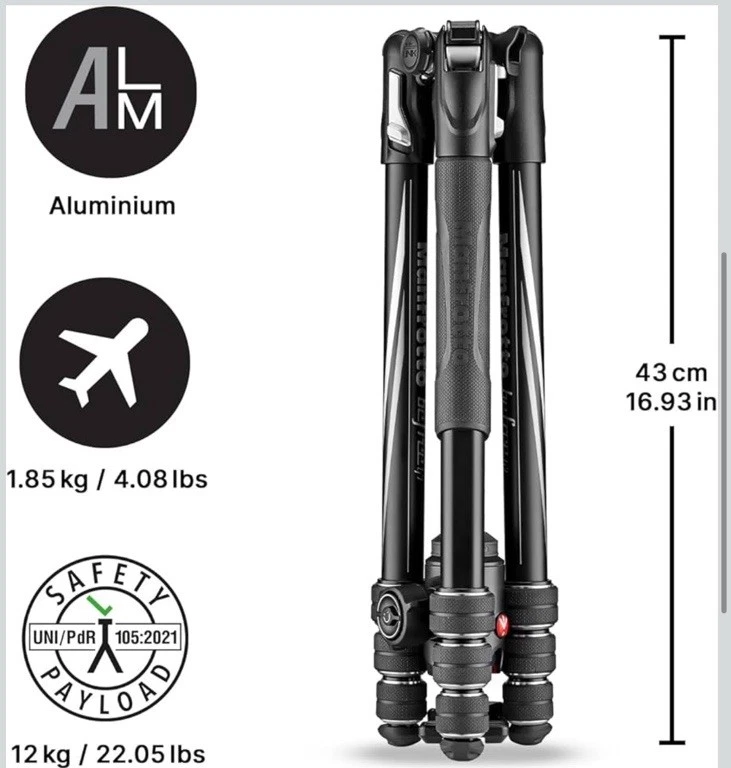 Manfrotto Befree GT Carbon Fibre Tripod with Ball Head - Black (MKBFRTC4GT-BH) - Image 3 of 4