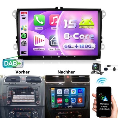 6G+128G Android 15 Autoradio Carplay GPS WIFI Für VW Golf 5 6 PLUS 2003-2013 DAB