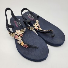 Skechers Cali Meditation Women's 9.5 Sandals Yoga Foam Blue Happy Daisies Casual