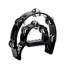 Tambourine Double Row Metal Jingles Hand Held Percussion Half-Moon Black