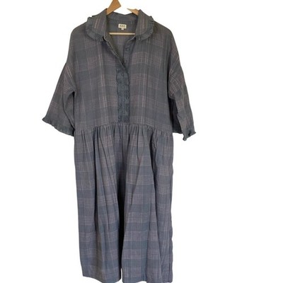 EKA Womens Gray Plaid Drop Waist Dress Wool Size Large Elbow Sleeve Minimalist