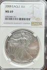 2008 $1 American Silver Eagle NGC MS69 Brown Label