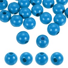 25pcs 30mm Blue Natural Wood Beads with 10mm Hole Round Wooden Loose Spacer Ball